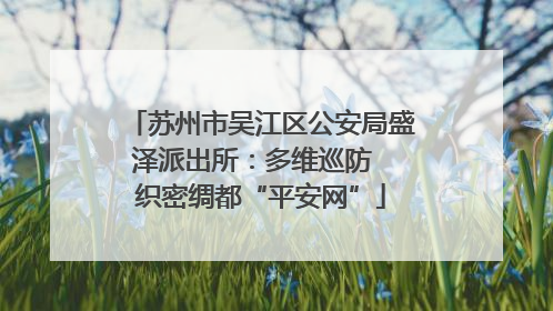 苏州市吴江区公安局盛泽派出所：多维巡防  织密绸都“平安网”